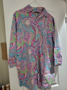 Ralph Lauren Paisley Longline Shirt Jacket - Pink Blue Green